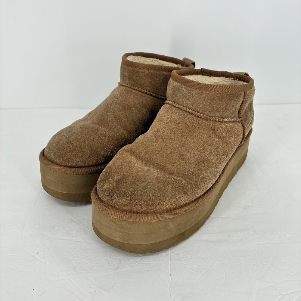 UGG Classic Ultra Mini Platform Suede Boots Tan Women's Size US 10 Eu 41